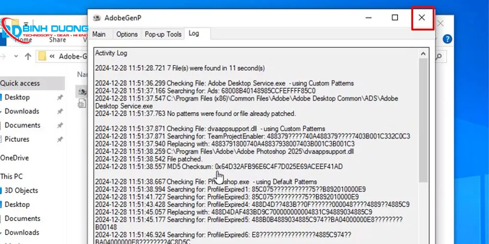Bước 11: Bấm X hoàn thành cài đặt và kích hoặt dùng thử photoshop 2025