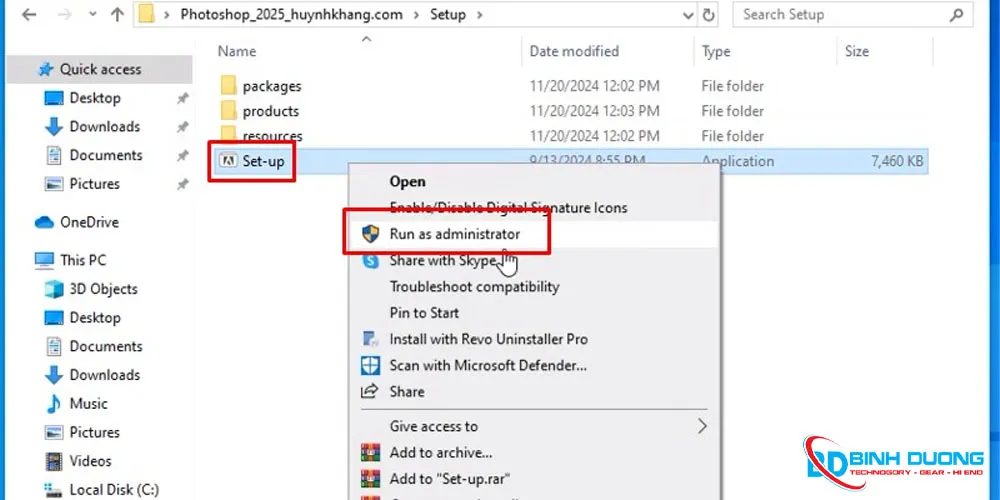Bước 2: Chạy file Set-up bằng quyền admin