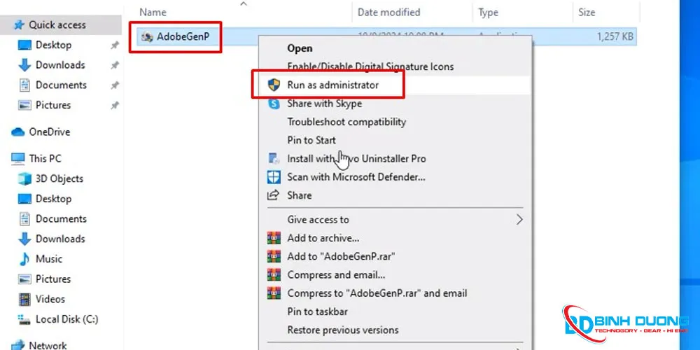 Bước 8: Chạy file AdobeGenP bằng quyền admin