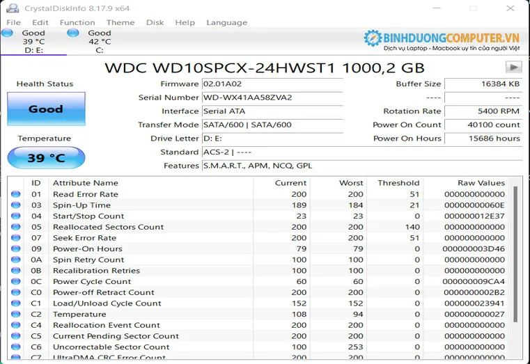 phần mềm crystaldiskinfo