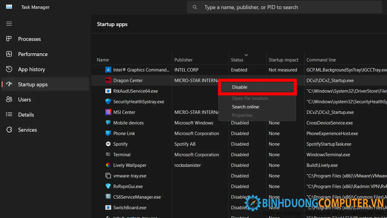 truy cập ứng dụng chạy cùng Windows
