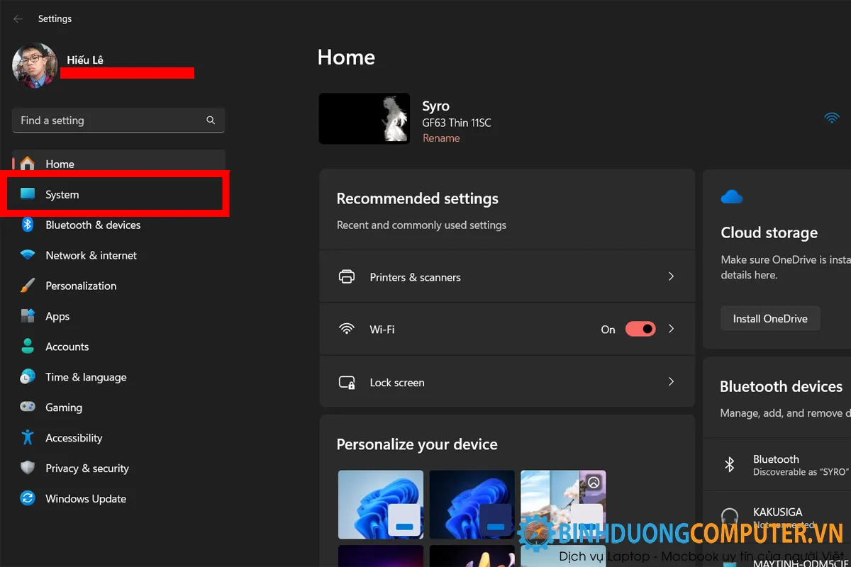 Truy cập System để chỉnh sửa