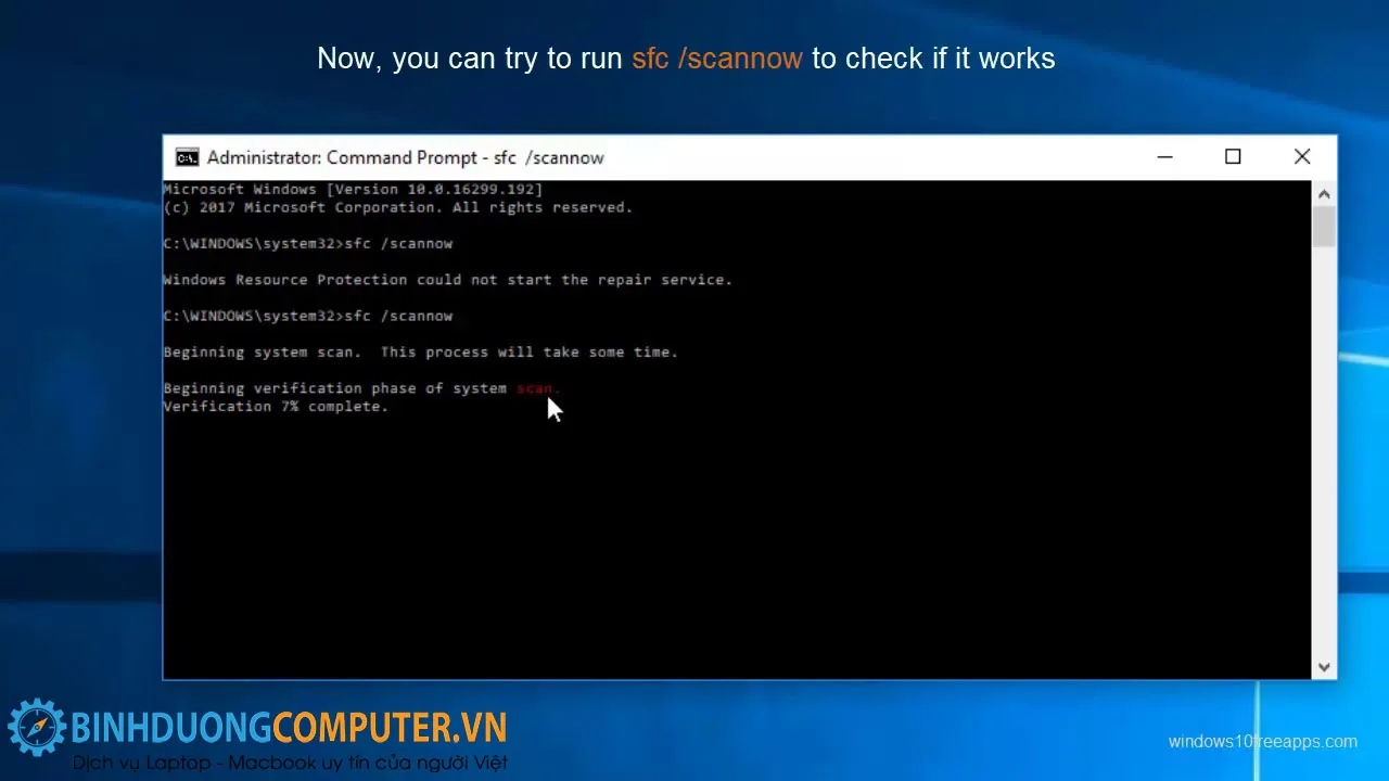 Sửa lỗi "Windows Resource Protection could not start the repair service"