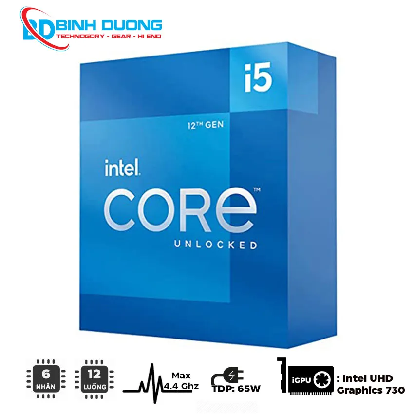CPU Intel Core i5-12400 (Upto 4.4Ghz, 6 nhân 12 luồng, 18MB Cache, 65W) - Socket Intel LGA 1700)